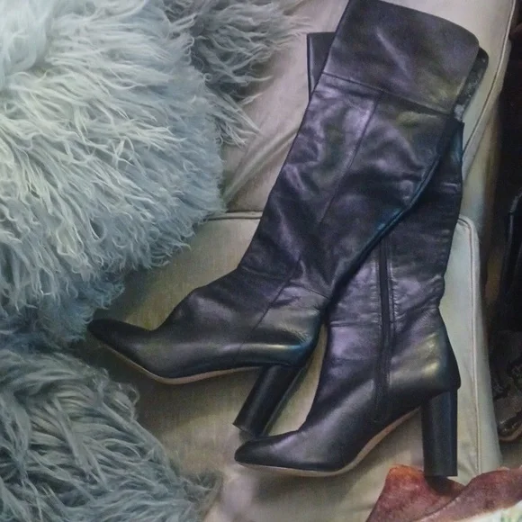 INC "TYLIEE" Black REAL Leather Over The Knee Boots sz.9 - Picture 1 of 6